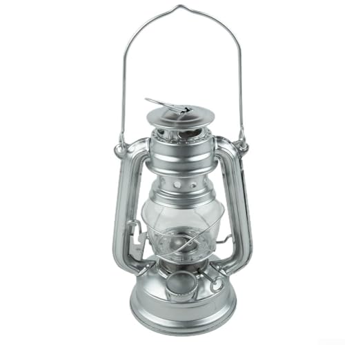 Honseadek Lanterna da campeggio a petrolio in stile retrò, in metallo, per esterni, capacità 90 ml, per decorazione interna e atmosfera al cherosene (argento)