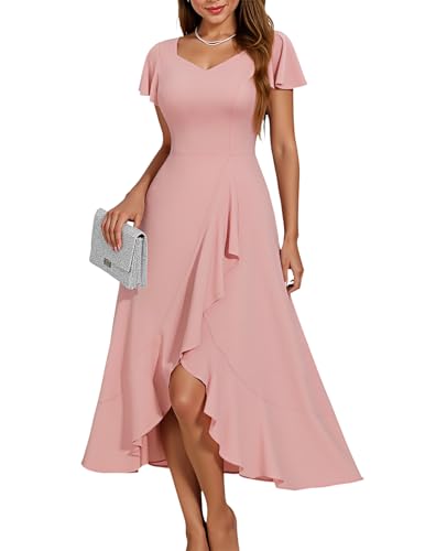Women's Wedding Guest Dresses Blush Pink Bridesmaid Split Formal Cocktail Evening Party Dress for Women 2026 Graduation Blush L - image 1