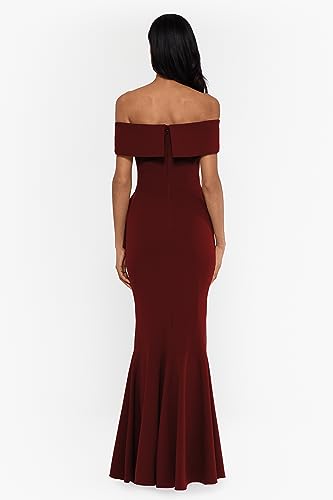 Image of Betsy & Adam Women's Women's Long Off Shoulder Cascade Ruffle Stetch Scuba Crepe Gown