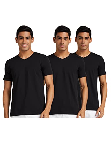 Image of Amazon Brand - Symbol Men's Solid Cotton T Shirt | Plain | V Neck | Half Sleeve-Regular Fit | Combo Pack of 3 (Available in Plus Sizes)