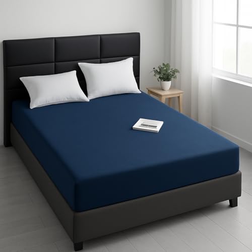 HolDreams - Bajera Térmica – Sábana Bajera - Ajustable con Goma Elastica tamaños - Medidas – Suave - Transpirable - Sábanas bajeras termicas - Ropa de Cama - Pirineo (Azul, 150)