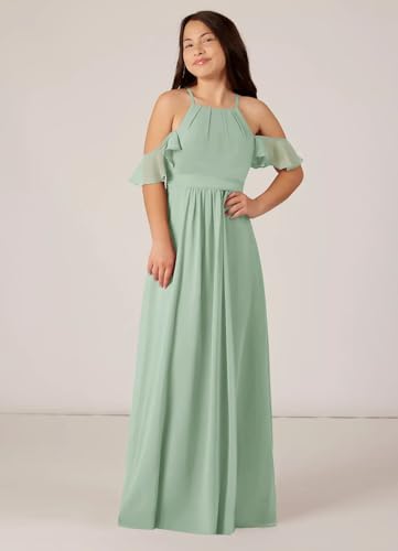 Halter A-Line Chiffon Junior Girls Bridesmaid Dresses for Wedding Princess Party Formal Gowns PY0292
