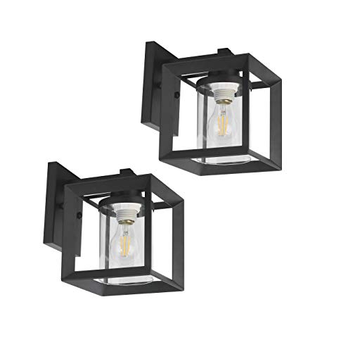 TENGXIN Outdoor Wall Sconce,Wall Lantern,Proch Light,Black Finished with Glass Shade ,UL Listed,Suitable for Garden & Patio Lights (2-Pack Clear Glass)