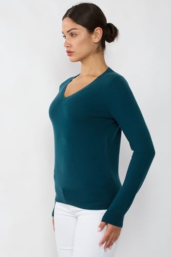 Image of JENNIE LIU Women's 100% Pure Cashmere Long Sleeve Pullover V Neck Sweater
