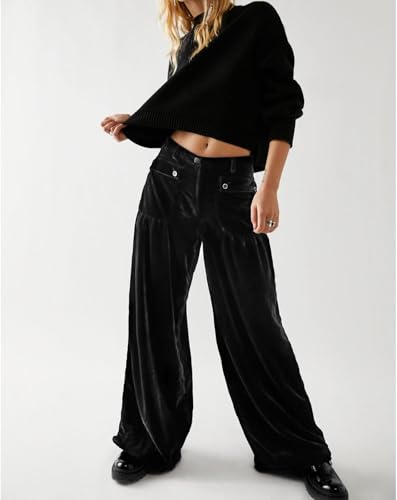 Womens Elastic Waist Cargo Velvet Trousers Casual Mid Waist Velvet Jogger Ankle Tie Barrel Balloon Pants4