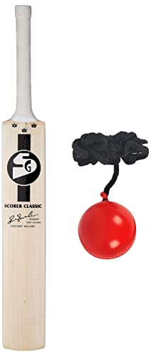 Image of SG Scorer Classic Kashmir Willow Cricket Bat (Size: Size 6,Leather Ball) & Iball with Cord, Adult