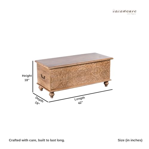 Image of Natura Solid Wood Coffee Table for Living Room Wooden Trunk Box for Storage | Handcrafted Center Table for Living Room with Sandook Storage | Pitara for Home and Bedroom (Natural Brown)