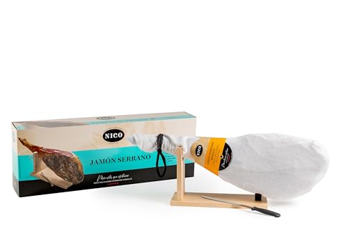 LOTE de JAMON SERRANO BODEGA. Inlcuye JAMONERO, CUCHILLO y CAJA