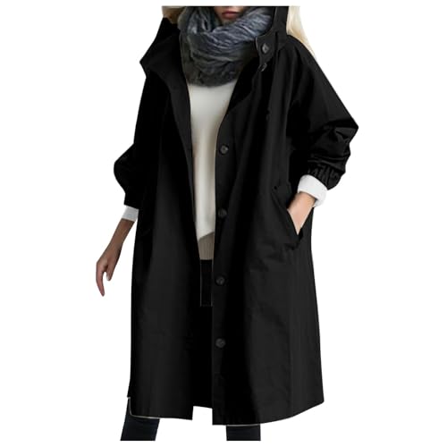 Generisch Regenmantel Damen Wasserdicht Atmungsaktiv - Trenchcoat Damen Windbreaker Gefüttert Regenjacke Lang Übergangsmantel Herbstjacke mit Kapuzen Leicht Windjacke...