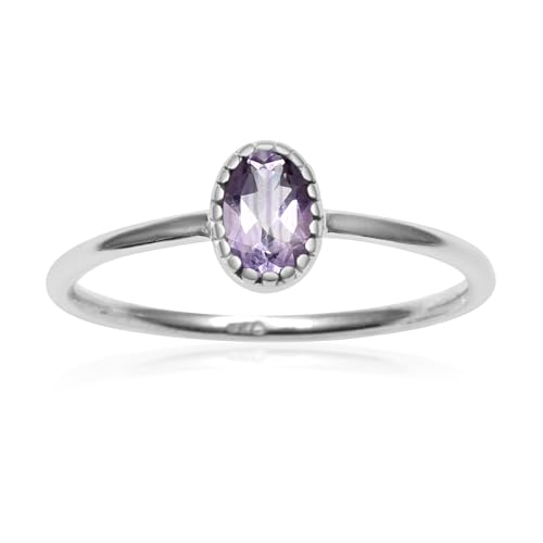 Silver Palace Anillo de plata de ley 925 con amatista natural para mujeres y niñas, Gema Metal, Amatista