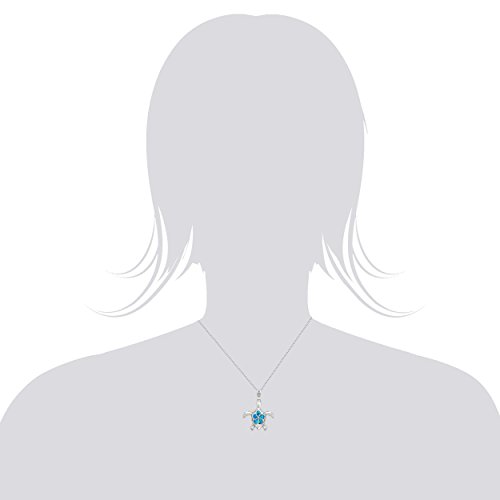 Honolulu Jewelry Company Sterling Silver Turtle Ocean Sea Life Necklace Pendant with Simulated Blue Opal Plumeria Flower Nature 18" Box Chain3
