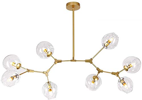 AMNOUR Chandelier E27 Nordic Glass Ball Chandelier Adjustable Height,Matte Black Sputnik Chandelier,E26 Metal Hand Blow Branches Pendant Light,79" Mid Century Globe Light Fixtures