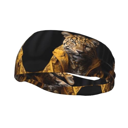 Elegante banda deportiva para el sudor con leopardo en un diseño impreso de chaqueta de cuero, adecuada para baloncesto, béisbol y fútbol