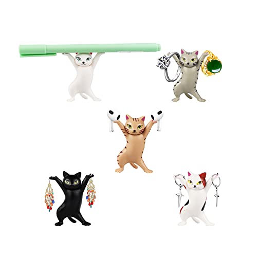 QUNUNOIRE - Portalápices de gatos, gato airpods porta auriculares, regalo para los amantes del gato, porta teléfono móvil, porta pendientes, collares, accesorios, auriculares (juego de 5 gatos) Cover