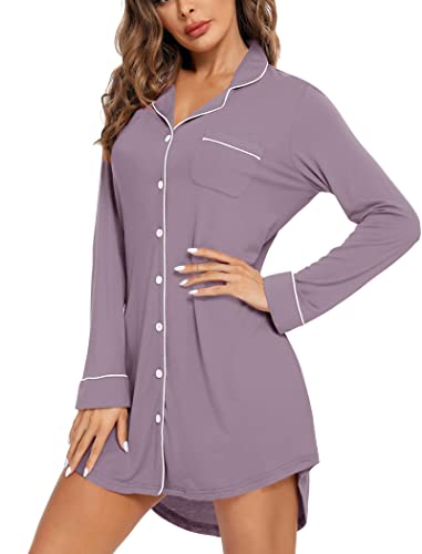 Image of Leikar Nightgowns for Women Button Up Labor Delivery Gown Sleep Shirts