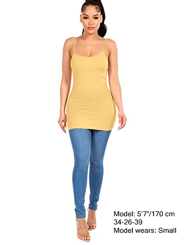 Image of Long Cotton Camisole Tank Tops for Women | Basic Braless Layering Tops with Adjustable Spaghetti Straps