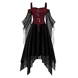 [Vchwop] ハロウィン コスプレ フレアスリーブ キャミワンピース 黒 ワンピース レディース ゴシック 服 中世ヨーロッパ レース Aライン ハロウィンコス 魔女 魔法使い 衣装 仮装 ファッション ダークスタイル パンク