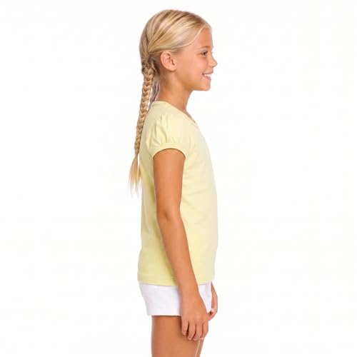 Image of Lilax Girls Short Puff Sleeve Cotton T-Shirt, Toddler & Little Girls Top | 95% Cotton Puff Sleeve Tee; Crewneck, Short Sleeve; Toddler & Girls Sizes 2T-12; for School, Play & Everyday; Machine Wash