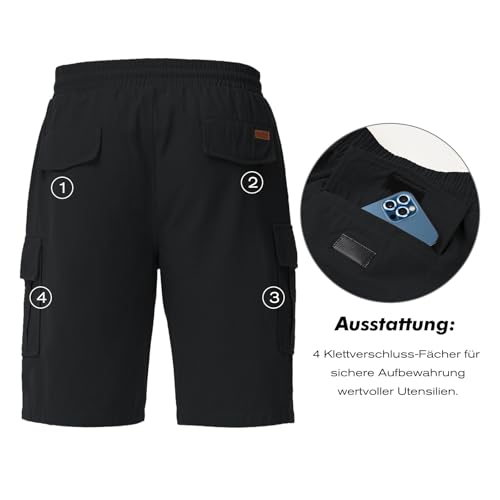 HMIYA Kurze Hosen Herren Cargo Shorts Baumwolle Bermuda Shorts Sommer Cargohose Herren kurz mit Taschen