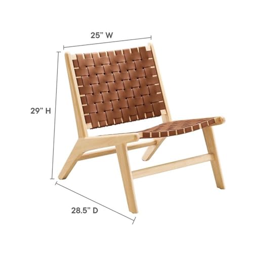 Sillón tejido en cuero marrón natural reclinable miniatura 3