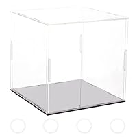 FINGERINSPIRE Clear Acrylic Display Case with Black Base & 4 Pcs Rubber Rings 16x16x15cm Cube Clear Self-Assembly Acrylic Box Dustproof Protection Showcase for Action Figures Collectibles Toys