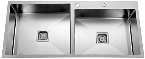 CROCODILE Stainless Steel 304 Grade Double Bowl Handmade Kitchen Sink (45"x20" TAP HOLE)