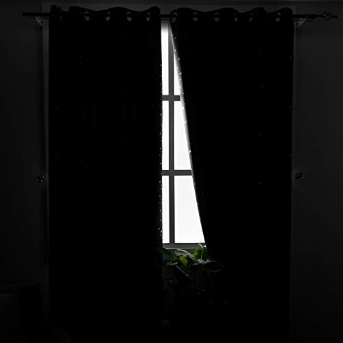 Image of BGment Kids Room Curtains for Bedroom - Grommet Thermal Insulated Silver Star Print Room Darkening Curtains for Living Room, Set of 2 Panels, 38 x 54 Inch, Greyish White