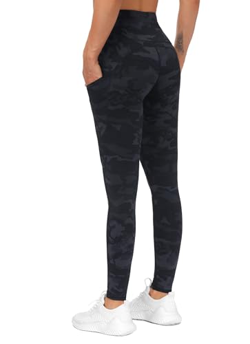 Image of THE GYM PEOPLE Thick High Waist Yoga Pants with Pockets, Tummy Control Workout Running Yoga Leggings for Women