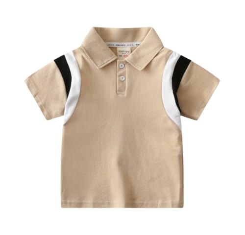 Newborn Baby Boys Color Block Polo Shirt Summer Button Up Lapel Short Sleeve Tops for Infants (Khaki,110/3-4 Y,Unisex,Big Kid,US,Age,3 Years,4 Years)