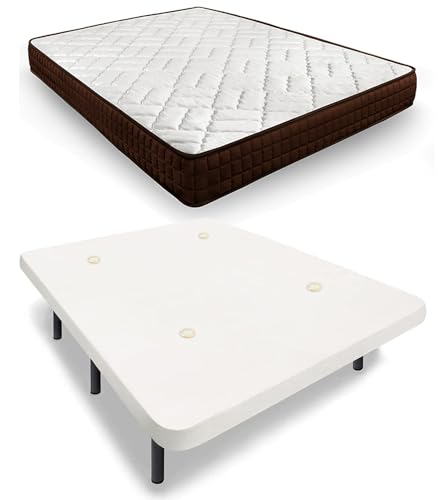 HOGAR24 ES | Base Tapizada en Tejido 3D Color Blanco + Colchón Dream Flex 13 | Incluye Juego de Patas de 32 cm | Medidas: 135x190 cm