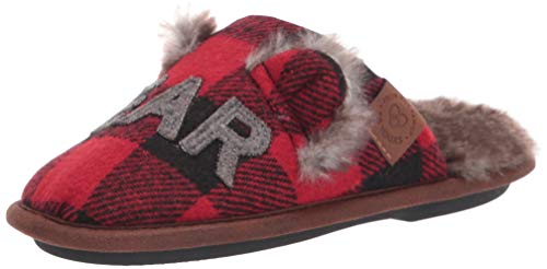 Dearfoams unisex child Buffalo Check Lil Bear Scuff Slipper, Red Plaid, 11-12 Big Kid US