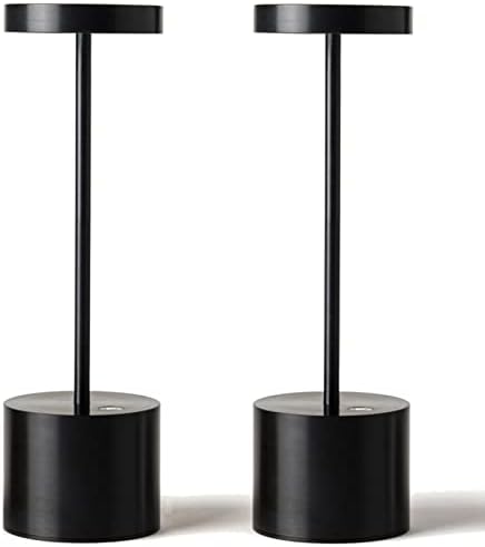 SAKRINGT 2 Pack Rechargeable Table Lamp, LED Cordless Desk Lamp,5000mAh Battery Operated Portable Table Light,3 Color Stepless Dimming Up to 40 Hours Usage for Restaurant/Indoor/Outdoor(Black)