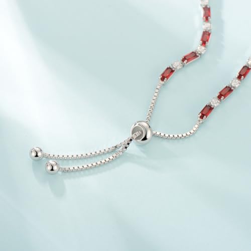 Sterling Silver Birthstone Tennis Bracelets for Women 2.5 * 5mm Tennis Bolo Bracelet Fashion Jewelry Birthday Gifts for Women Mom Wife Her | Adjustable Size 9"2