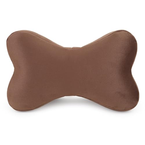 Image of KINGSWAY Car Accessories Bow Shape Neck Rest Seat Cushion, Universal Use Car Neck Pillow, Memory Foam Pillow in Chocolate, Super Soft and Super Travel Comfort Design Headrest Cushions, Pack of 2
