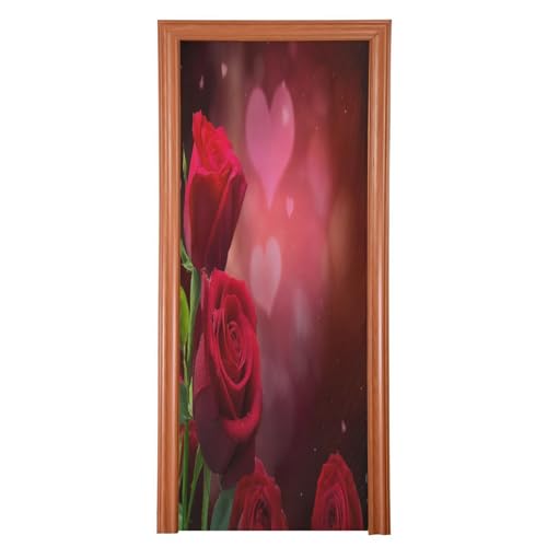 FLildon Red Roses Valentine's Day Door Cover Decoration, Party Accessory Porch Decor for Festive Ornament Room Door Covers 36 x 98 Inch
