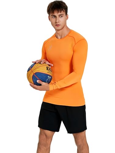 vf VFIT Camiseta compresión Hombre Manga Larga Termica Deportiva Fitness Running Transpirable Secado Rapido Gym Tejido elástico Ajustado Entrenamiento Futbol Baloncesto Crossfit(Naranja,S)