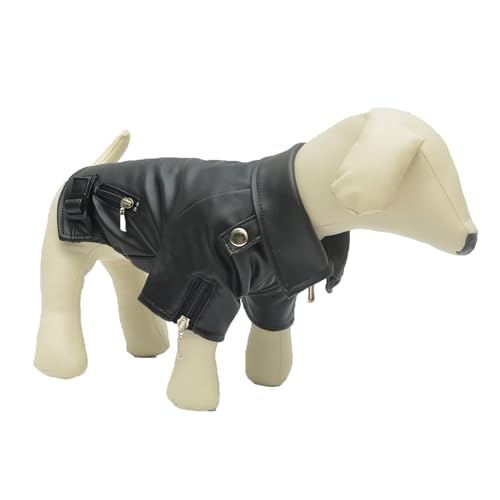 Lovelonglong Cool Dog Leather Jacket, Warm Coats Dogs Windproof Cold Weather Coats For Large Medium Small Dogs, Miniature Poodle Clothing Black L cover