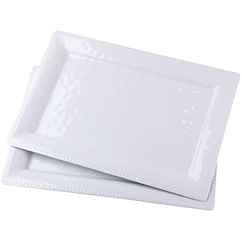 LOK-OSEMILE Embossed effectSet of 2 melamine rectangular serving trays/platters - White (2) Cover