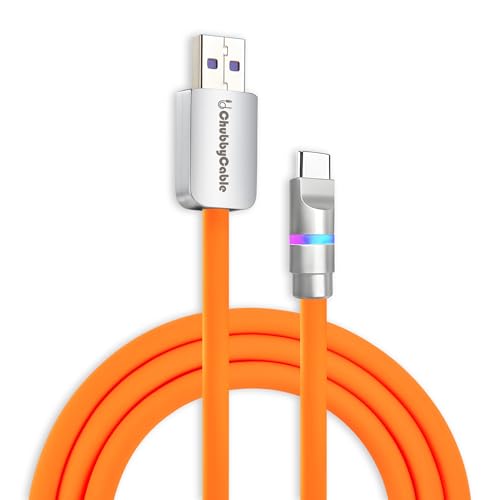 Image of chubbycable 100W USB A to C Charge Cable with LED Light, Orange, 6.6 FT | 45,000+ Bend Tested, 480Mbps Data Transfer, E-Marker Safety Chip, 6mm Extra Thick, Tangle-Free Design