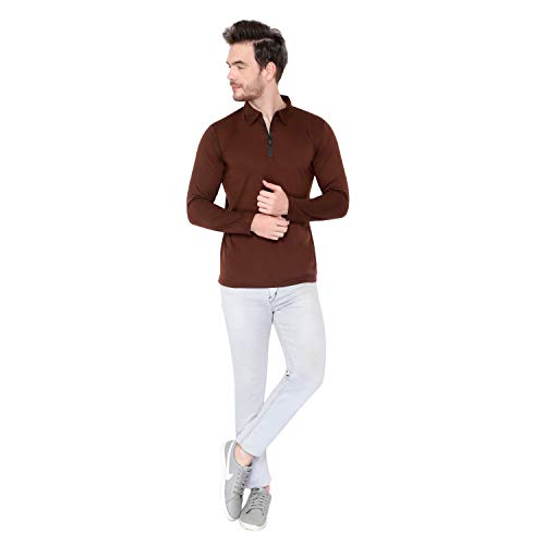 Image of Men's Cotton Blend Full Sleeve Zip Neck Polo T-Shirt (Pack of 1)