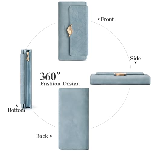Image of Women's Wallet Leather RFID Blocking Bifold Clutch Large Capacity Credit Card Holder with Coin Zipper Purse