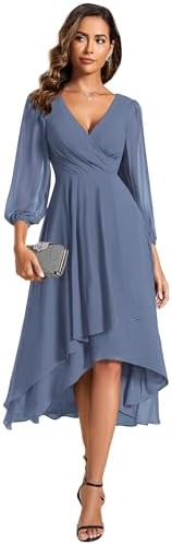 Ever-Pretty Women's Chiffon V Neck Long Sleeves A-Line Midi Lengt...