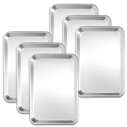 STEELUS 6 Pack Half Size Baking Sheet Pans, Aluminum Commercial Cookie Sheets Non-Stick, 18