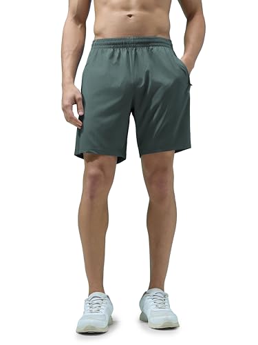 Image of TECHNOSPORT Men's Solid Relaxed Fit TS LYTRA Shorts Drawstring 2-Pocket Polyester Gym Shorts for Gym Running Workout UPF50+ Anti Odour