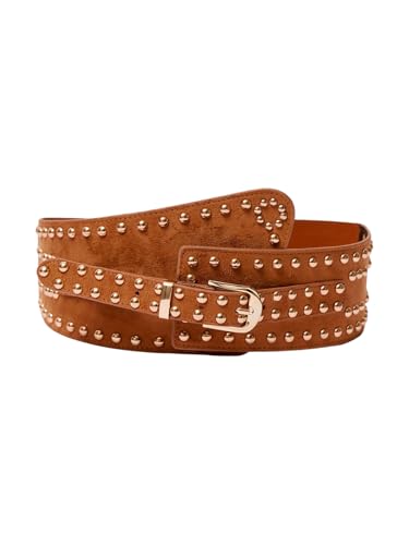 MakeMeChic Women's Rivet Studded Wide Belt Faux Leather Cowgirl Vintage 90s Waist Belts