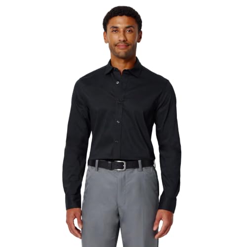 Amazon Essentials Mens Slim-Fit Stretch Wrinkle-Free Spread Collar Dress Shirt Black M