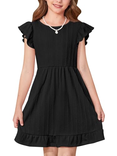 BesserBay Girls Summer Ruffle Midi Dress Back to School Flutter Sleeve Casual Elastic Waist Sundress with Pockets 5-14 Years