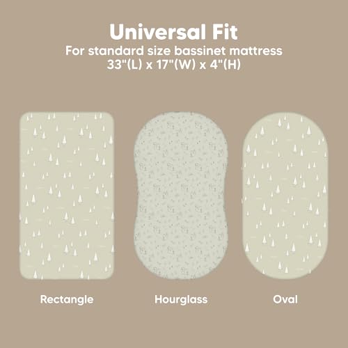 Image of 2-Pack Baby Bassinet Sheets Girl, Boy, 33x17 Bedside Sheets (Pine Grove) | Viscose Derived from Bamboo, Universal Fitted Bassinet Sheet, Compatible with Halo Bassinest Sleeper, Baby Delight, Graco
