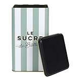 HowHomely Azucarero Bistrot de 2 l a rayas verdes y blancas – Tarro de almacenamiento de metal con tapa negra, lata de almacenamiento de cocina para azúcar, té o alimentos estilo bistró