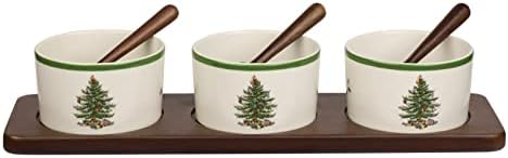 Spode Christmas Tree Collection Condiment Bowls, 7-Piece Set, Beige/Green, Ceramic Serving Bowl, Dip Bowls, Holiday Serving Dishes, Dishwasher and Microwave Safe